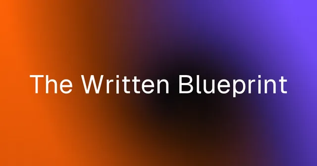 The Written Blueprint, on an orange and violet gradient